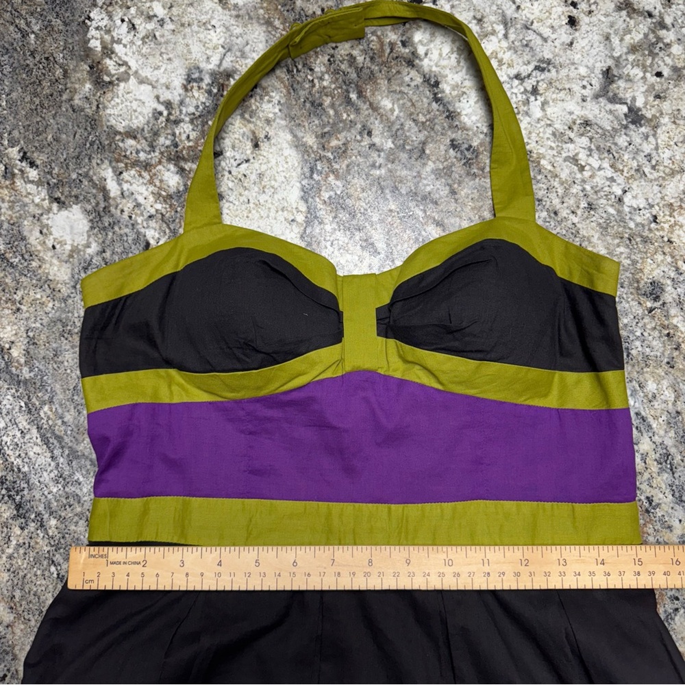 Vintage Y2K Retro Inspired Color Block Kenar Dress Pin-Up Rockabilly Halter sz 6 - Picture 12 of 16